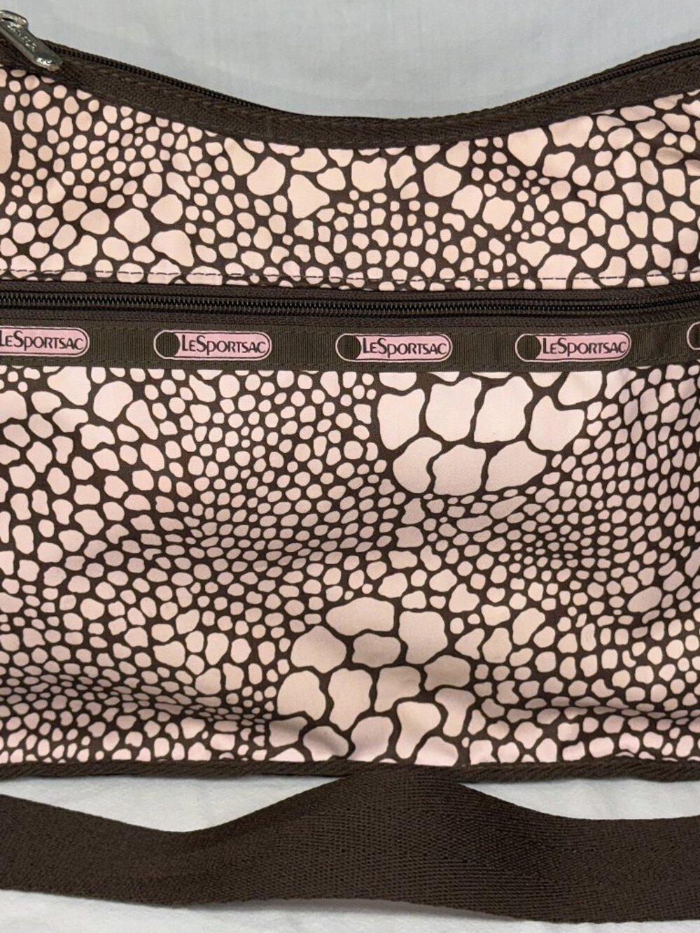 LeSportsac Pink Brown Animal Print Crossbody Shoulder Bag Purse Handbag Travel